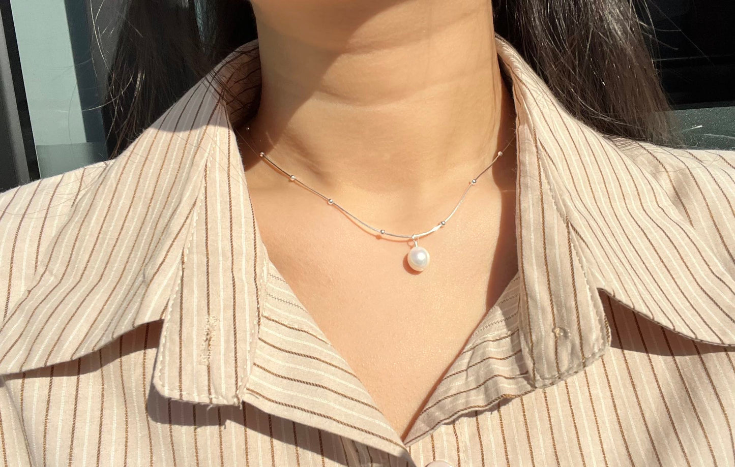 Silver Solitary Pearl Serenity Necklace